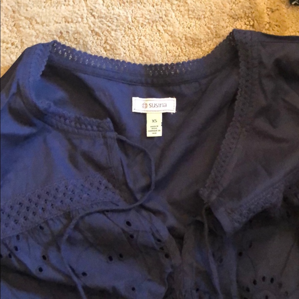 Airy navy blue empire waist navy cotton shirt